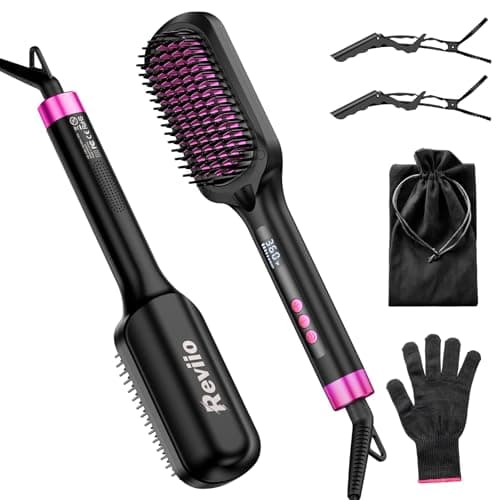30s Fast Heating Ionic Hair Straightener Brush - Anti-Frizz, Anti-Scald, Auto Temp Lock