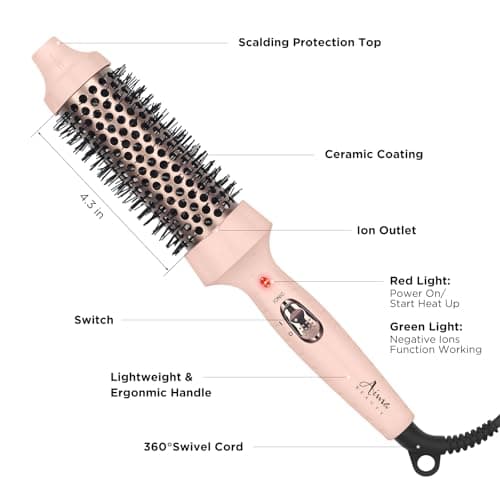 Aima Beauty Ion Hair Curling Iron Brush, 1.5"/40mm Ceramic, Pink