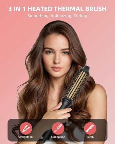 1.26 Inch Heated Round Brush Curling Iron, 10 Temp Settings, Fast Heat, Anti-Frizz Hair Styler