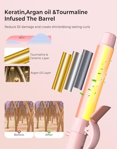 1 1/4 Inch Dual Voltage Curling Iron with Self-Rolling Wand for Long Hair (Pink)