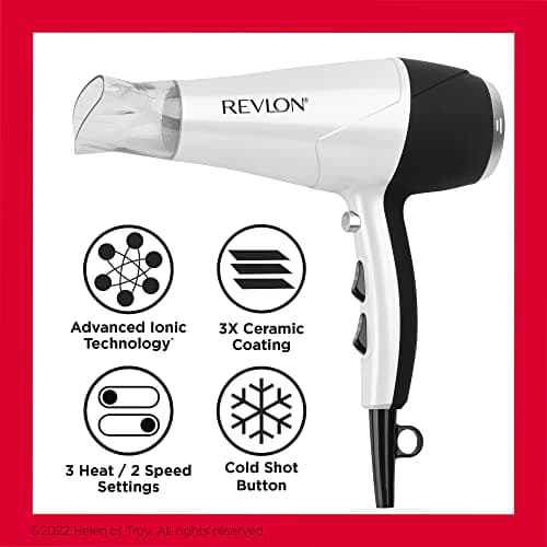 Revlon Volume Booster Hair Dryer | Curl Enhancing Diffuser, Fast Drying, 1875 Watts (White)
