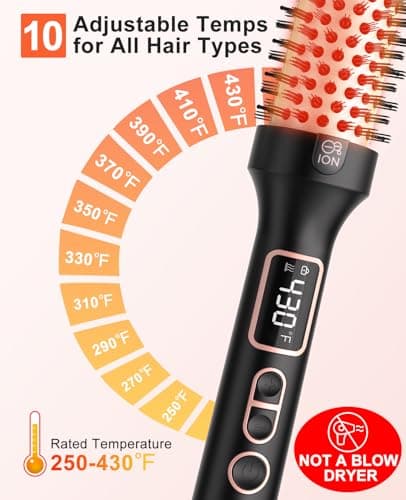 Nimmu 1.5 Inch Rose Gold Heated Brush, 10 Temp Control for Blowouts