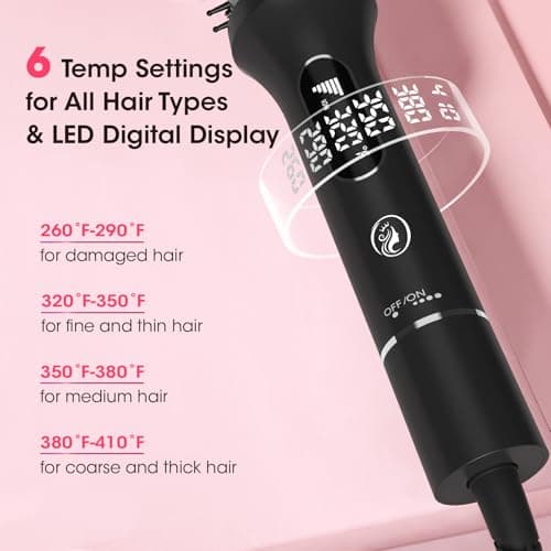 Negative Ion Thermal Brush, 1.5" Curl, Straighten & Volumize, 6 Temp Settings, Fast Heating, Dual Voltage