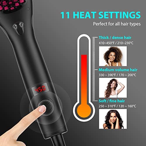 MiroPure Ionic Heated Straightening Brush, 30s Fast Heating, 11 Temp Control (Black)