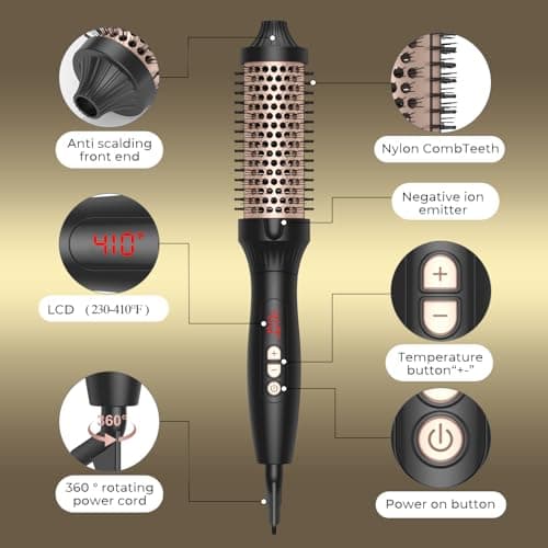 Tourmaline Ionic Ceramic Hair Curling Brush, Fast Heating for Salon-Quality Curls at Home