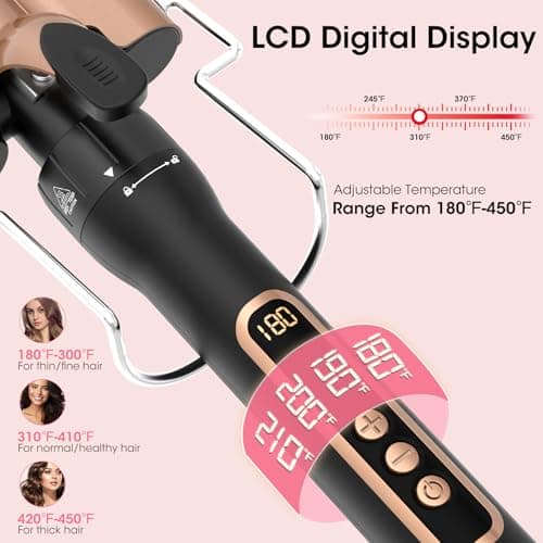 5-in-1 Curling Iron Set for Long Hair with 4 Barrels, Heat Protector Glove & Clips