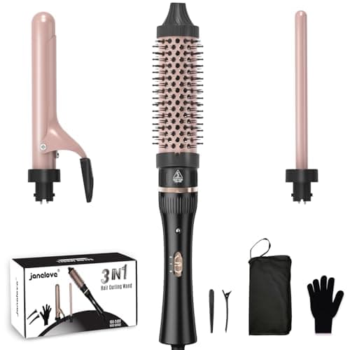 Javelove 3-in-1 Curling Iron Set with Thermal Brush & Ceramic Wands
