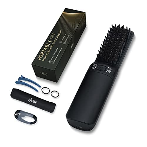 Portable USB Rechargeable 2-in-1 Hair Straightener Brush (Black)