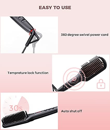 MEGAWISE Pro Ceramic Ionic Hair Straightener with Brush | 20s Fast Heating Tech | Auto-Off Safety | Anti-Scald | Dual Vo