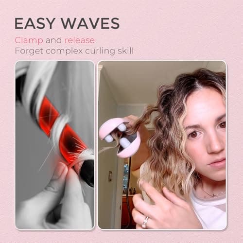 TYMO ROVY 1 Inch Ceramic 3 Barrel Ionic Curling Iron for Beach Waves Pink
