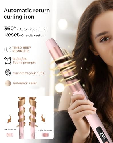 1 1/4 Inch Dual Voltage Curling Iron with Self-Rolling Wand for Long Hair (Pink)