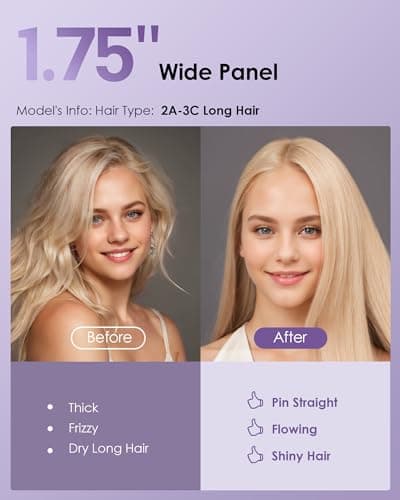 1.75" Ceramic Hair Straightener, Fast Heating, Thick Hair