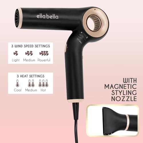 ELLA BELLA Professional Ionic Foldable Hair Dryer • Negative Ion Rapid Drying