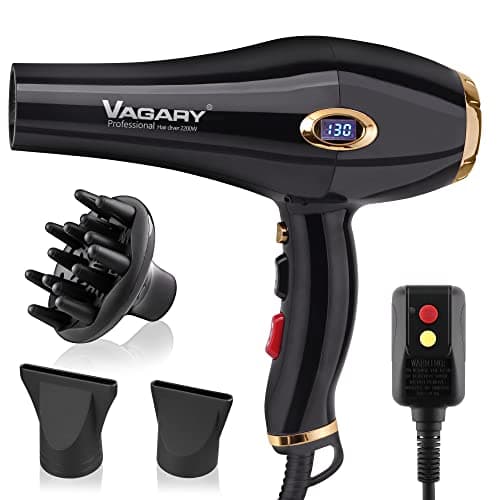 VAGARY Professional 2200W Blower Dryer with Diffuser Nozzles & Cool Shot Button
