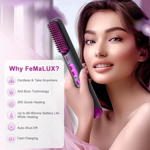 Portable Cordless Hair Straightener for Women, 10s Fast Heating, Plasma Ionic Tech