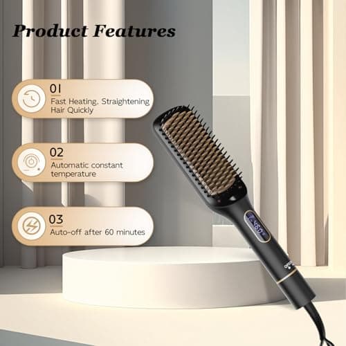 Nicebay Rotatable Hair Straightening Brush with LED Display & Auto-Off