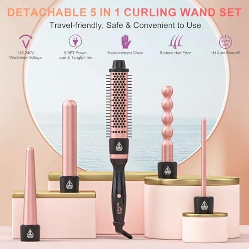 Sixriver 5-in-1 Curling Wand Set, Fast Heating & Long Lasting Curls