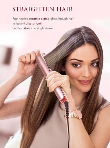 LANDOT 2-in-1 Flat Iron & Curling Iron | 30s Heat-Up, 12 Temp Settings, Ceramic Coating | Salon-Perfect Straight & Curl