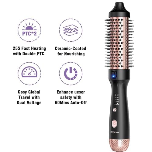 Zavarea CarePro 1.5 Inch Thermal Brush, Negative Ion & Cool-Air Tech, Shiny & Smooth Hair