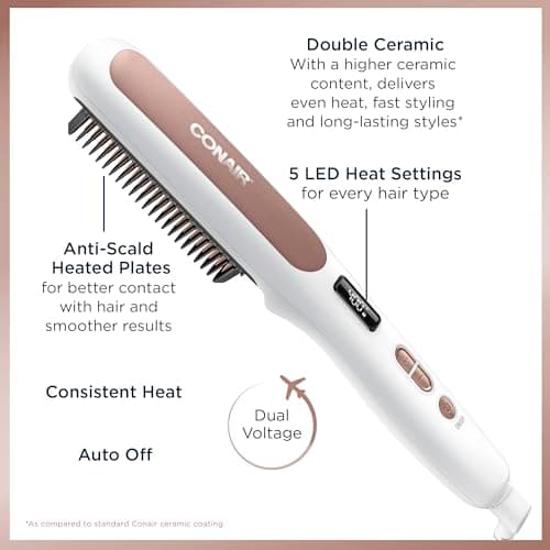 CONAIR Double Ceramic Heat Straightening Brush for Smooth Shiny Hair
