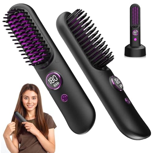 Biupky Cordless Hair Straightener Brush with 50M Negative Ions & LED Display