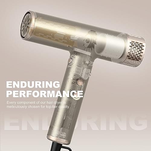 YAPOY Professional Ionic Hair Dryer with Diffuser Fast Drying Low Heat Damage Thermo-Control Silver