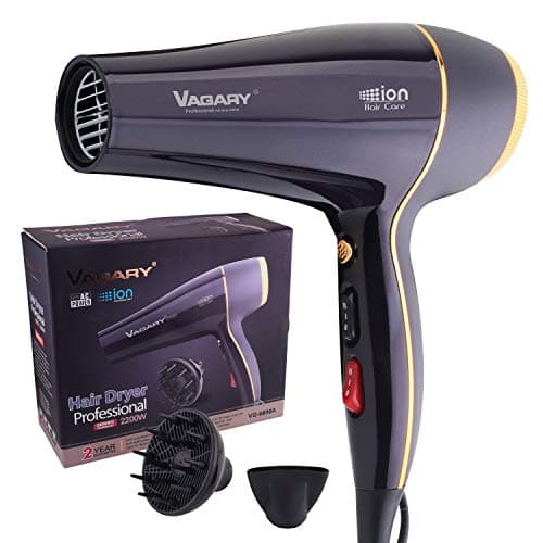 VAGARY Professional 2200W Blower Dryer with Diffuser Nozzles & Cool Shot Button
