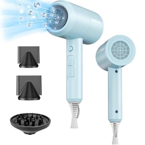 SHRATE Lightweight Ionic 1800W Hair Dryer with Diffuser - Fast & Quiet for Travel & Styling