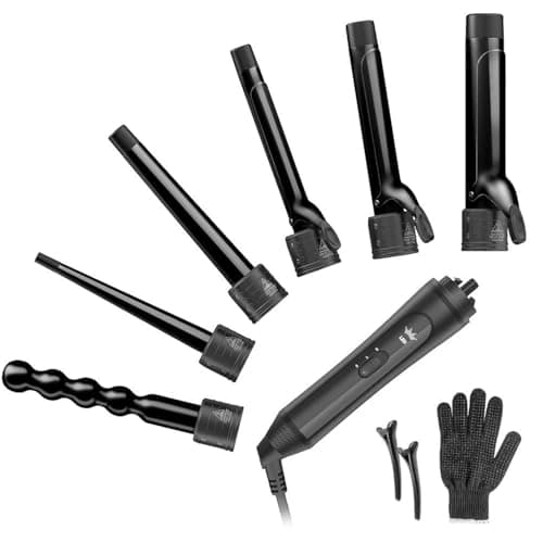 Professional 6-in-1 Curling Iron with 6 Barrels & 2 Heat Settings