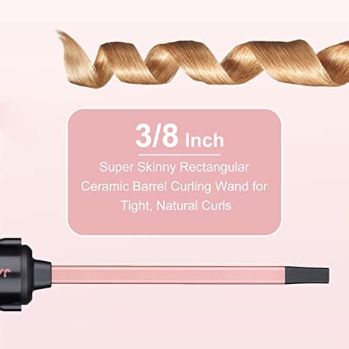 Professional Ceramic 9mm Thin Hair Curling Wand, 3/8 Inch for All Hair Types, Includes Heat Resistant Glove