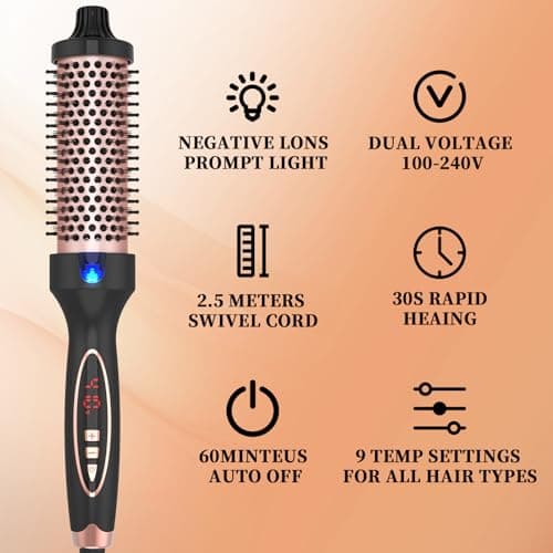 Travel-Friendly 1.5 Inch Curling Iron Brush for Medium and Long Hair