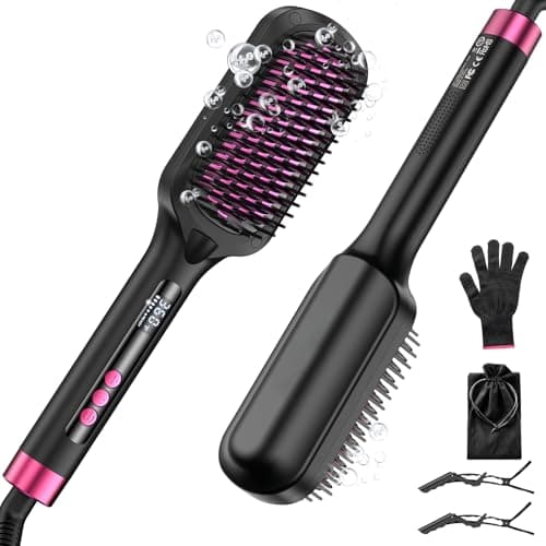 Black Global Voltage Hair Straightening Brush 30s Fast Heat Anti-Frizz Anti-Scald 16 Temp Modes