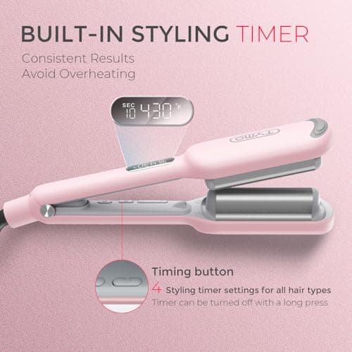 TYMO ROVY 1 Inch Ceramic 3 Barrel Ionic Curling Iron for Beach Waves Pink