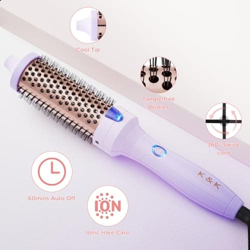 K&K Thermal 1.5 Inch Ionic Heated Round Brush for Shine and Smoothness