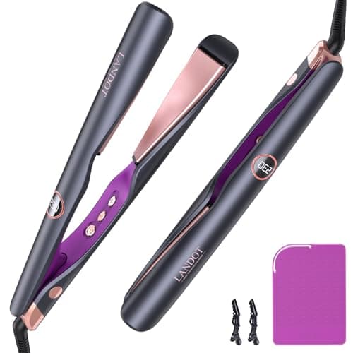 LANDOT 2-in-1 Flat Iron & Curling Iron | 30s Heat-Up, 12 Temp Settings, Ceramic Coating | Salon-Perfect Straight & Curl