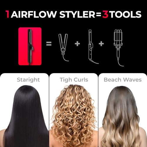 TYMO 1.25 Inch Curling Iron & Flat Iron - 2-in-1 Hair Straightener, 54M Ionic, Dual Voltage, Anti-Tangle, 5 Temps, Black
