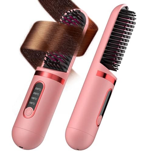 Black Portable Cordless Straightening Brush with LCD Display & Clips