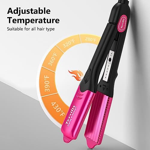 Terviiix Keratin Argan Oil Infused Crimper for Thin Hair, 4 Plates, 5 Heat Settings, Pink