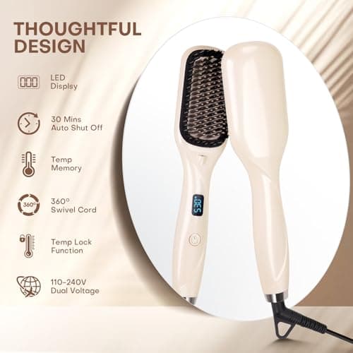 Champagne Ceramic Ionic Straightener Comb - Less Frizz, Fast Heating | Women's Hair Straightener | 2-in-1 Flat Iron Brus