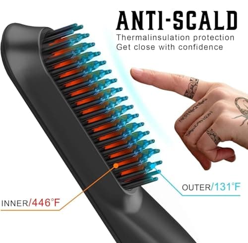 Ionic Heating Hair Straightener for Men - 5 Temp Settings, Anti-Scald, Beard Shaper, Travel Bag