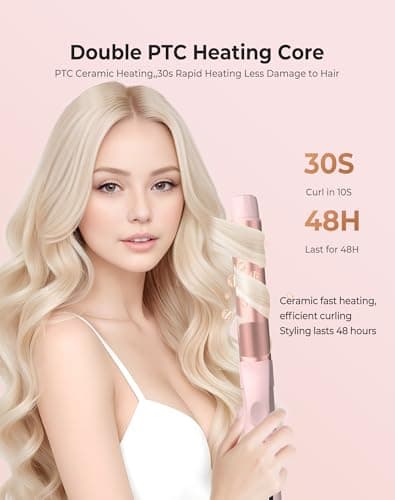 1 1/4 Inch Dual Voltage Curling Iron with Self-Rolling Wand for Long Hair (Pink)