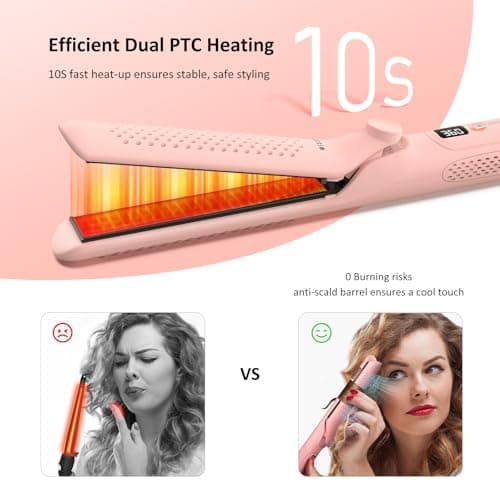 Dual Voltage Flat Iron Curling Wand for Travel - 1.25 Inch Hair Styler and Curler with 360° Airflow