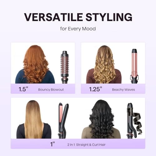 WavyTalk 3-in-1 Curling Wand Set: Multi-Curl, Flat Iron & Heated Brush, 1.25" Barrel