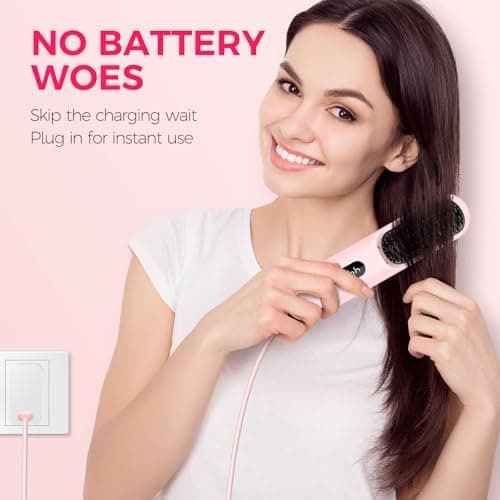 Portable Ionic Hot Comb with 9 Temp Settings, Rechargeable Straightening Brush, Gifts for Women
