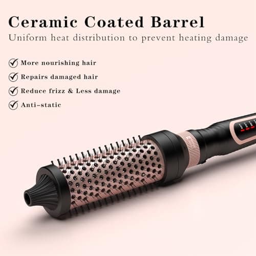 Ionic Heated Round Curling Brush 3-in-1 Set for Dry Hair Volume Smoothing Ceramic Curl Iron (Black)