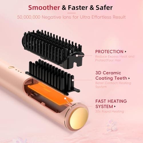 Ionic Ceramic Hair Straightener Brush, Anti-Scald Fast Heating for Women