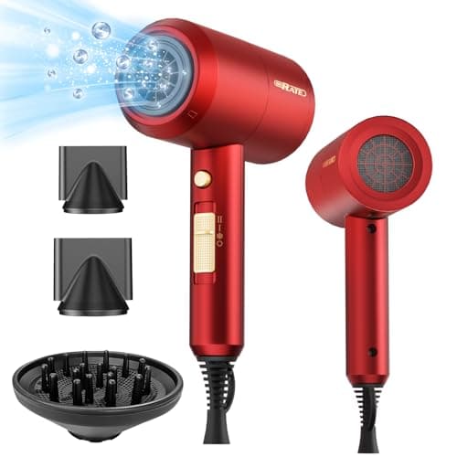 SHRATE Lightweight Ionic 1800W Hair Dryer with Diffuser - Fast & Quiet for Travel & Styling