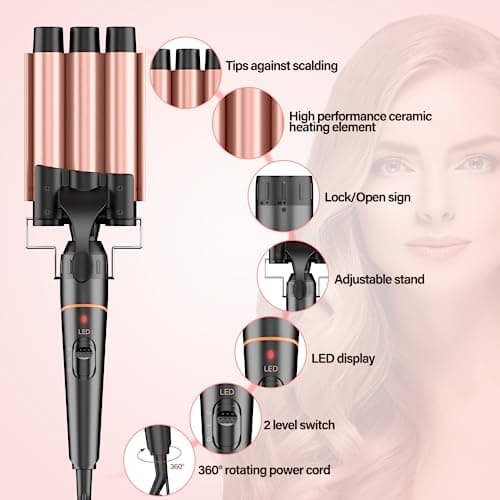 BESTOPE PRO 3 Barrel Waver Curling Iron - 5 in 1 Hair Wand Set