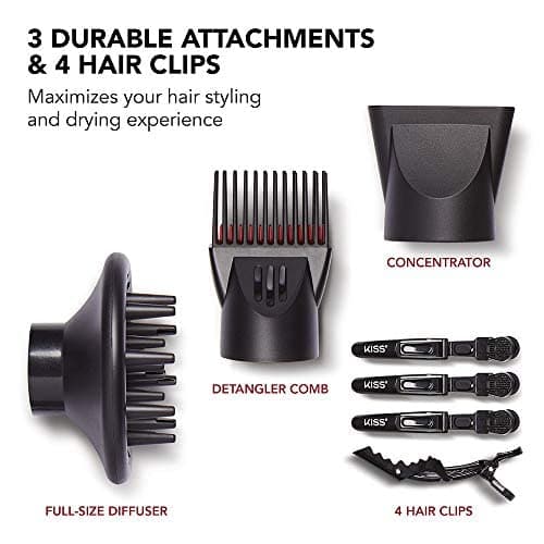 Kiss 1875 Watt Ceramic Hair Dryer with Detangler Combs