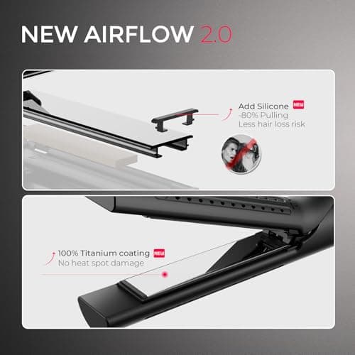 TYMO 1.25 Inch Curling Iron & Flat Iron - 2-in-1 Hair Straightener, 54M Ionic, Dual Voltage, Anti-Tangle, 5 Temps, Black